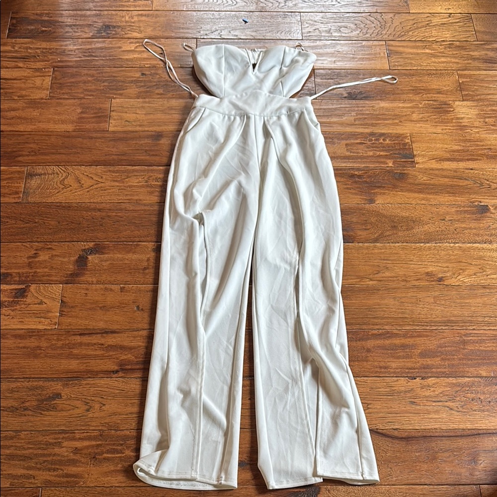 Fashion Nova Cream Strapless Jumpsuit
